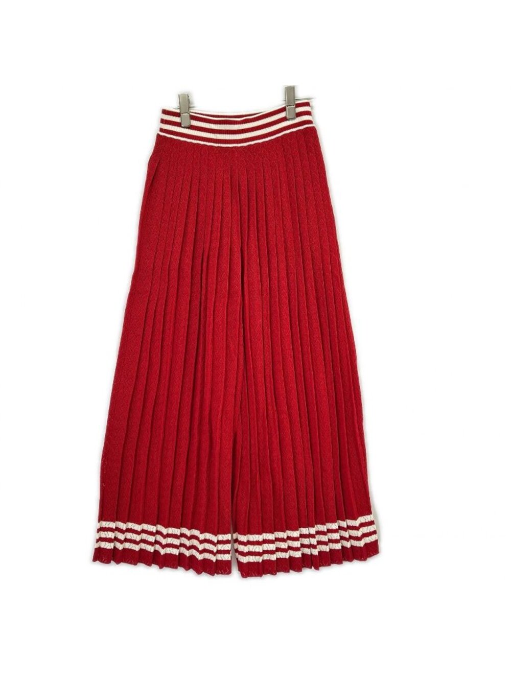 Gucci Adidas Red White Silk Blend 3 Stripes Lace Up Knit Wide Pants - Picture 1 of 10